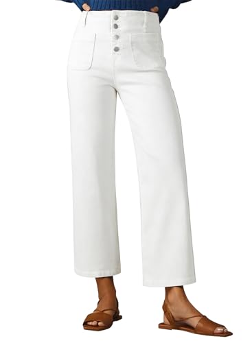 Sidefeel Women's Wide Leg Jeans High Waisted Stretchy Zimbaplatinum Straight Leg Jeans Buttoned Loose Denim Pants with Pocket White Size 10