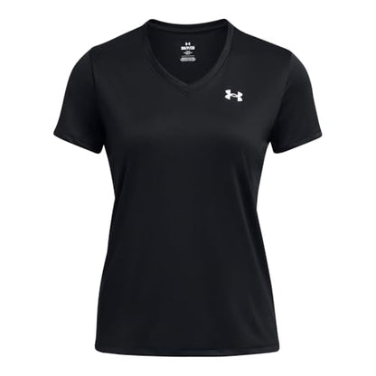 Under Armour Women's Velocity Solid Short Sleeve V Neck T Shirt, (001) Black / / Metallic Silver, Medium