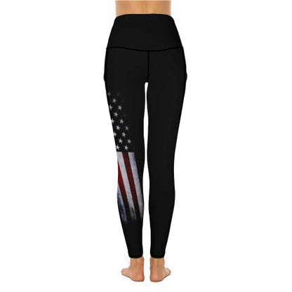 American Flag Pants - QIVICIMA Womens High Waist Workout Leggings Halloween Christmas Gym Plaid Printed Tummy Control Yoga Pants with Pockets