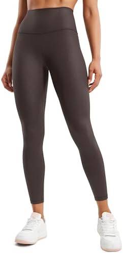 Leather Leggings - CRZ YOGA Butterluxe Matte Faux Leather Leggings for Women 25" - High Waisted Stretch Ankle Leather Pants Pleather Tights Faux Leather Hot Fudge Brown Foil