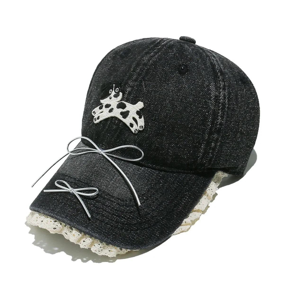 Dog Bow Adjustable Baseball Cap Black One Size