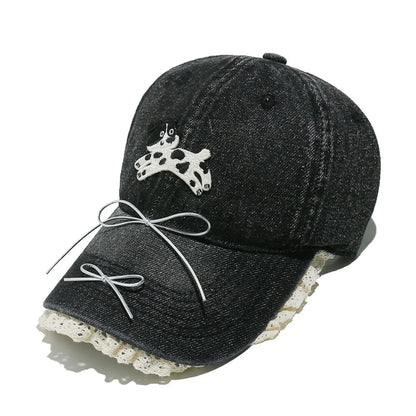 Dog Bow Adjustable Baseball Cap Black One Size