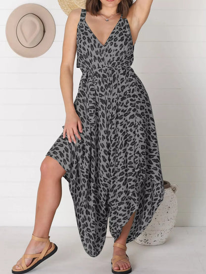 Full Size Leopard Print V-Neck Wide Leg Jumpsuit Plus Size