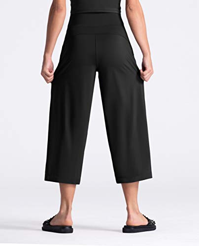 THE GYM PEOPLE Bootleg Yoga Capris Pants for Women Tummy Control High Waist Workout Flare Crop Pants with Pockets (Large, Black)