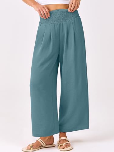 ANRABESS Womens Pants Wide Leg High Waisted Palazzo Pants Summer Flowy Beach Lounge Casual Trousers with Pockets Lake Large