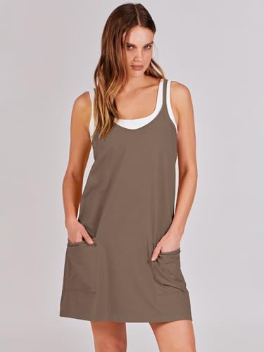 ANRABESS Women Athletic Dress Summer Tennis Workout Active Sports Mini Romper Dress Built in Shorts Travel Vacation Clothes Coffee Large