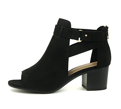 CITYCLASSIFIED Invest Women's Cutout Side Strap Mid Black Chunky Heel Fashion Ankle Bootie (BLACK, us_footwear_size_system, adult, women, numeric, medium, numeric_6)