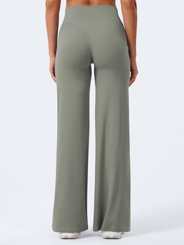 YEOREO Workout Leggings Womens No Front Seam Straight Leggings 31.5" High Waist Buttery Eddiy Gym Yoga Pants Gray Green M
