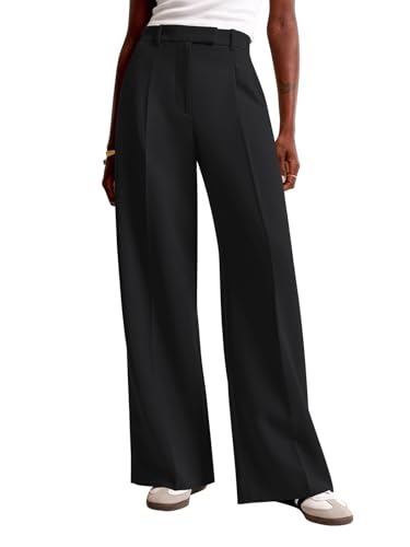 NIMIN Women Wide Leg Pants High Waisted Dressy Work Trousers Business Casual Pants 2025 Fashion Slacks Outfits with Pockets Black