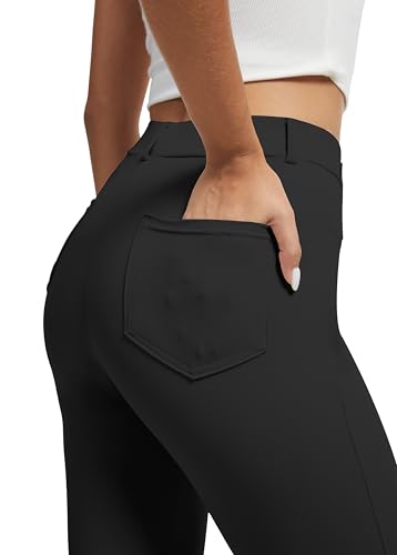 VIMPEP Yoga Pants Women Straight Leg Pants with Pockets High Waist Stretchy Pull On Dress Slacks for Casual Lounge Office Work Petite/Regular 1202 29 Black M