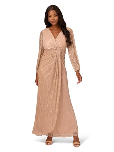 Women's Metallic Mesh Draped Gown Light Gold
