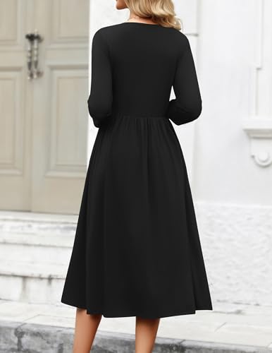 Zeago Black Casual Dress for Women Solid Half Sleeve Swing Party Dress Aline Loose Tshrit Midi Sundress with Pockets Vocation Beach Clothes,L