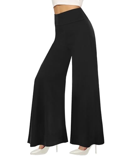 QGGQDD Wide Leg Palazzo Pants for Women - Casual Soft High Waist Lounge Pants Loose Comfy Stretchy Trousers Black
