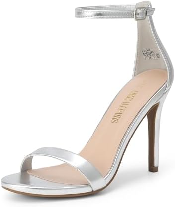 Women's Floral Ankle Strap Stiletto Heeled Sandals – Open Toe Dressy Party Shoes 6.5 Silver-metallic