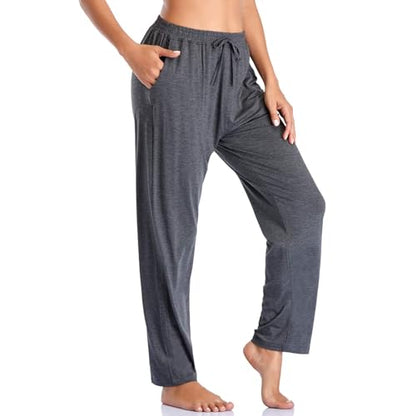 Envlon Women's Yoga Pants with Pockets Comfy Stretch Loose Wide Leg Casual Pants Breathable Running Workout Lounge Pants (Dark Grey, Large)