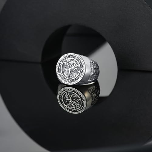 SIMONLY Memento Mori Ring for Men 925 Sterling Silver Tree of Life Jewelry Gothic Oxidized Skull Memento Vivere Amulet Jewelry Gifts Size 13