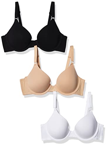 Pink Wear Everywhere Lightly Lined Bra - Fruit of the Loom Women's Smooth Cotton T-Shirt Bra Pack - Ultra-Soft, Flexible, and Invisible Under Tees Black Hue Sand White 34A