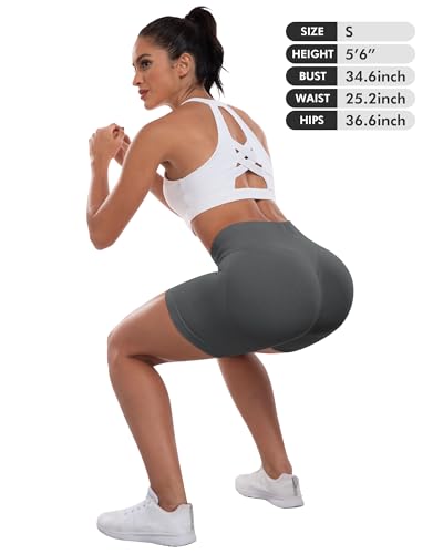 ATHVOTAR Workout Gym Shorts Women, High Waisted Seamless Butt Lifting Scrunch Butt Sports Shorts Gray L