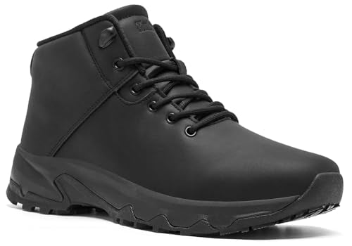 SHULOOK Non Slip Work Boots for Men Slip Resistant Shoes Waterproof Food Service Chef Kitchen Restaurant Working Boots Casual Leather Ankle Boot Outdoor Walking Booties Black Size 8.5