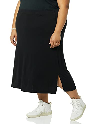Amazon Essentials Women's Pull-On Knit Midi Skirt with Elastic Waist, Stretchy (Available in Plus Size), Black, 5X
