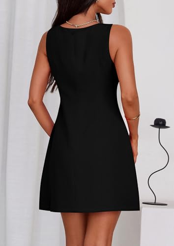 PRETTYGARDEN Womens Formal Short Dresses 2026 Summer Sleeveless Boat Neck A Line Elegant Mini Cocktail Party Dress (Black,Medium)