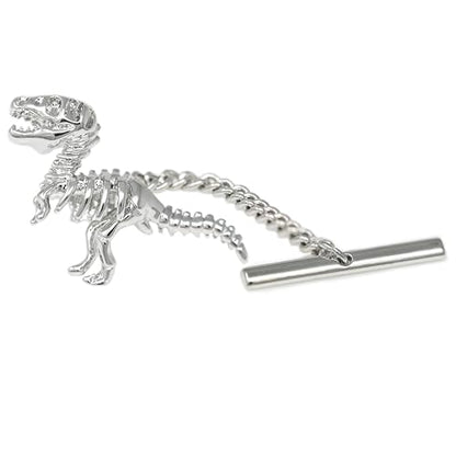 Men’s Tie Tack Tie Pin with Chain – Classic Lapel Pin Accessory for Dress Shirts, Suits & Formal Wear (Dinosaur Skeleton)