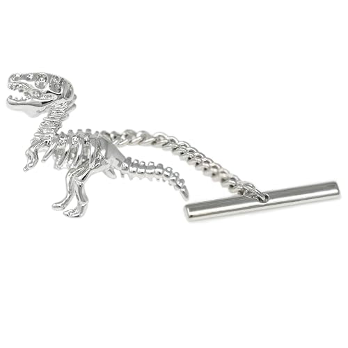 Men’s Tie Tack Tie Pin with Chain – Classic Lapel Pin Accessory for Dress Shirts, Suits & Formal Wear (Dinosaur Skeleton)