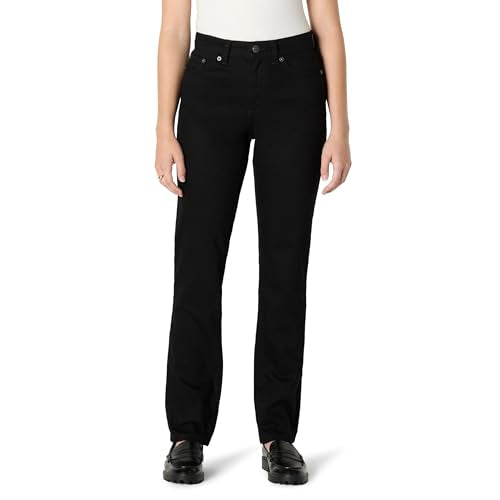 Amazon Essentials Women's High-Rise Straight Leg Jean, Black, 12