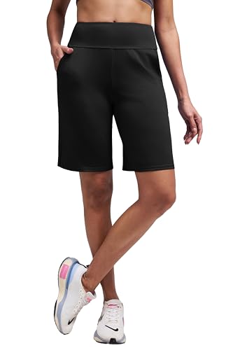 Alaroo Bermuda Athletic Workout Running Long Shorts for Women High Waisted Biker Yoga Hiking Outdoors Gym Track Sports Recreation Clothes Black L