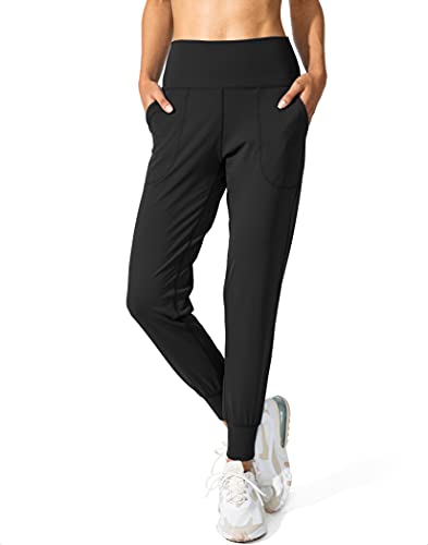 G Gradual Women's Joggers High Waisted Yoga Pants with Pockets Loose Leggings for Women Workout, Athletic, Lounge (Black, Small)