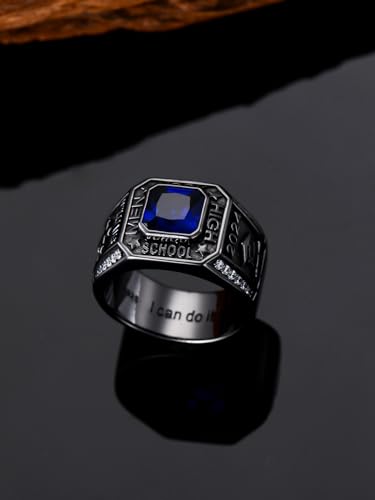 Dorunmo Personalied Mens Black Class Rings 925 Sterling Sliver 2025 Graduation/College/High School Rings for Men,Size 5-16,One Stone,Two Pattern