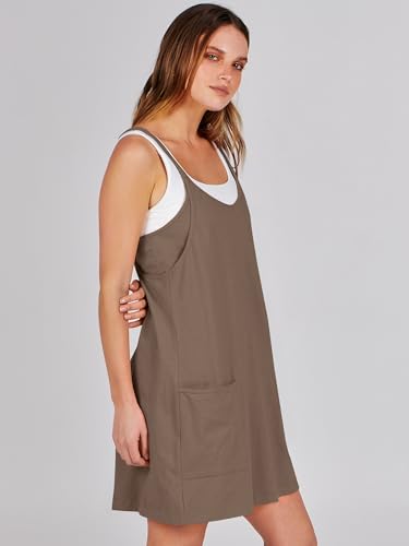 ANRABESS Women Athletic Dress Summer Tennis Workout Active Sports Mini Romper Dress Built in Shorts Travel Vacation Clothes Coffee Large