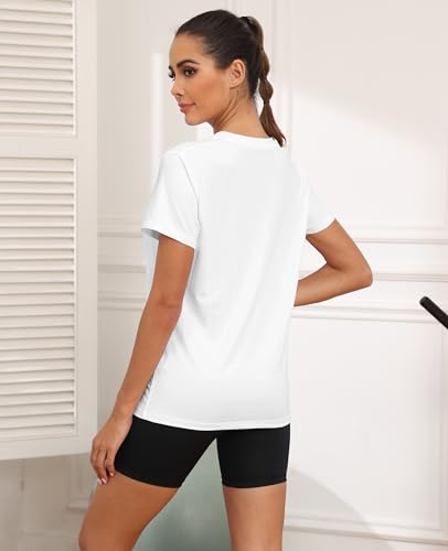 KevaMolly White Workout Tops for Women UPF50+ Breathable Loose Fit Yoga T Shirts Short Sleeve Running Gym Athletic Tee Top XL