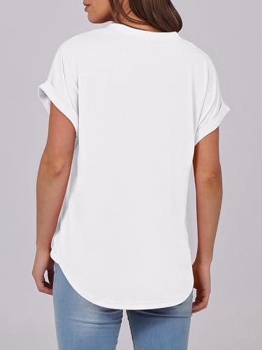 ANRABESS Womens Short Sleeve Henley Tops V Neck Dressy Casual Blouses Summer Trendy Tee Shirts 2026 Vacation Fashion Clothes White XL