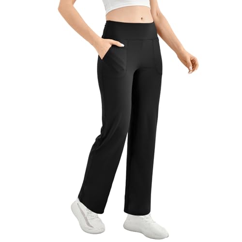 Walifrey Wide Leg Yoga Pants for Women, Loose Stretch Sweatpants with Pockets Casual Lounge, Black, XL
