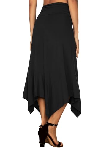 DJT Women's Flowy Handkerchief Hemline Casual Elegant Midi Skirt XL Black