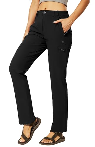Haimont Outdoor Hiking Pants for Women Quick Dry Lightweight Nylon Cargo Work Pants Stretch 6 Pockets, Black, L