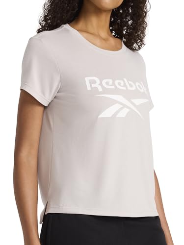 Reebok Women’s HD Crewneck T-Shirt, Standard Fit, Lightweight Stretch Poly Soft Jersey Fabric, Ashes of Rose, Medium