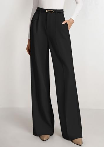 PRETTYGARDEN Womens Wide Leg Dress Pants 2026 Business Casual Flowy Work Palazzo Pants High Waisted Slacks Trousers (Black,Medium)