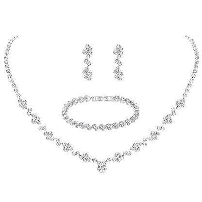 Tatibana Crystal Wedding Jewelry Set, Silver Necklace Earrings, Bracelet Crystal Bridal Wedding Jewelry Sets, For Brides Prom Costume Accessories or Party Accessories