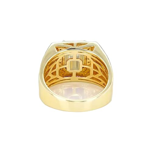 CTIEIP 10K 14K 18K Gold Men's 3 Carat Emerald Cut Citrine Engagement Ring with Diamonds Emerald Cut Citrine Wedding Anniversary Ring for Men Size 4-16