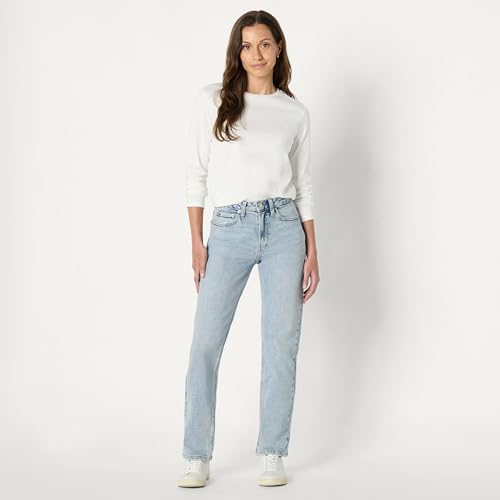 Amazon Essentials Women's High-Rise Straight Leg Jean, Iced Light Wash, 12