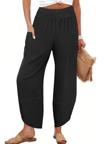 ANRABESS Womens Wide Leg Palazzo Capri Pants 2026 Summer Casual Loose High Waisted Lounge Flowy Cropped Beach Work Trousers Black Medium