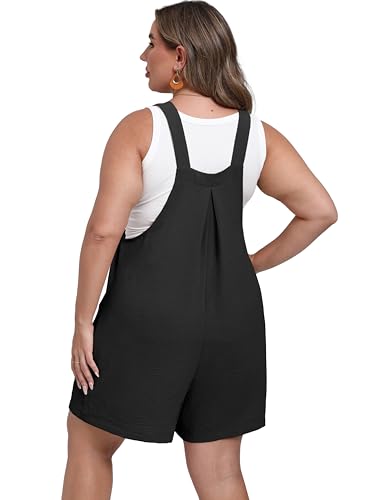OLRIK Plus Size Rompers for Curvy Women Wide Leg Short Overalls Casual Loose Fit Jumpsuits Fashion Summer Outfits Black-1X
