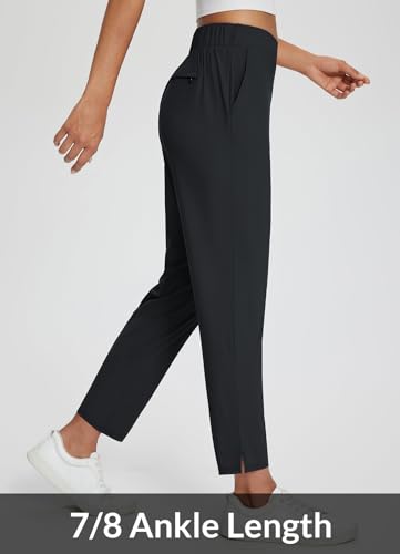 baleaf Womens Travel Pants Petite Stretch with Zipper Pockets Golf Ankle Dress Work Business Casual Slacks Black S