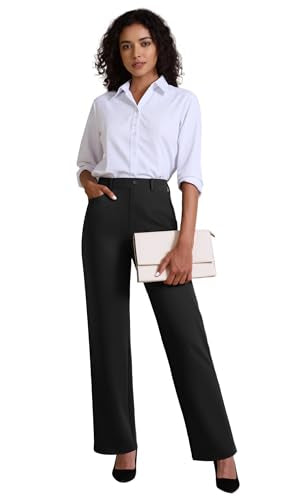 JEKAOYI Womens Dress Pants Stretchy Work Pants High Waisted Business Trousers Pull On Casual Slacks with Pockets Black