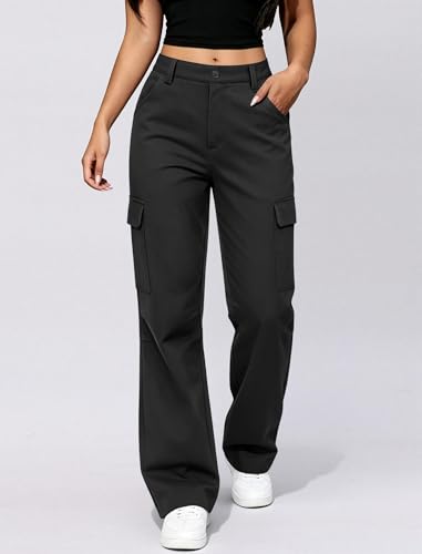 JEKAOYI Womens Cargo Pants with Pockets Quick Dry Bootcut Hiking Pants Baggy Lightweight Water-Resistant Black