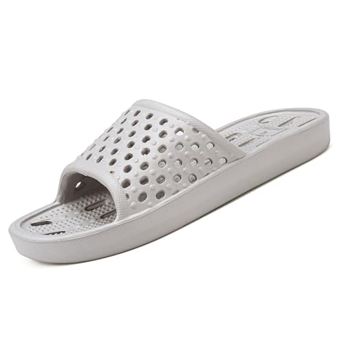 clootess Shower Shoes Slide for Men and Women Holes Bath Slipper Bathroom Sandal Pool Gym College Dorm Non-Slip Grey 44.45