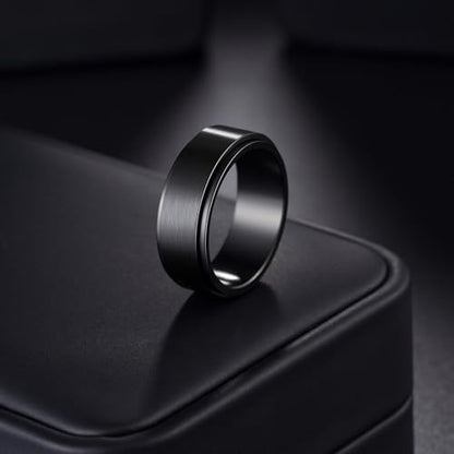 Udolfly Mens Fidget Rings Anxiety Spinner Ring for Men Stress Relief Chain Spin Titanium Ring for Adult Gift for Dad Solid Black 11