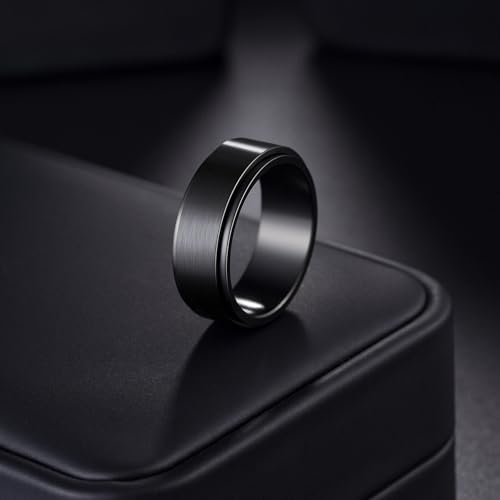 Udolfly Mens Fidget Rings Anxiety Spinner Ring for Men Stress Relief Chain Spin Titanium Ring for Adult Gift for Dad Solid Black 11